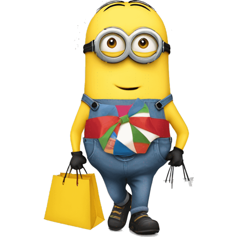 Minion going shopping with lots of bags emoji