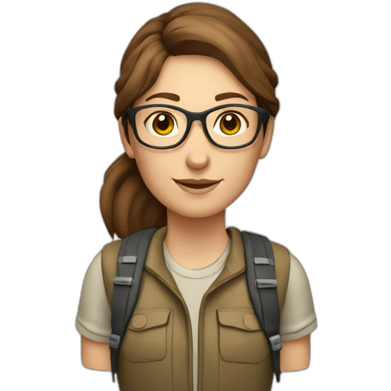 caucasian female hiker with brown hair and glasses emoji