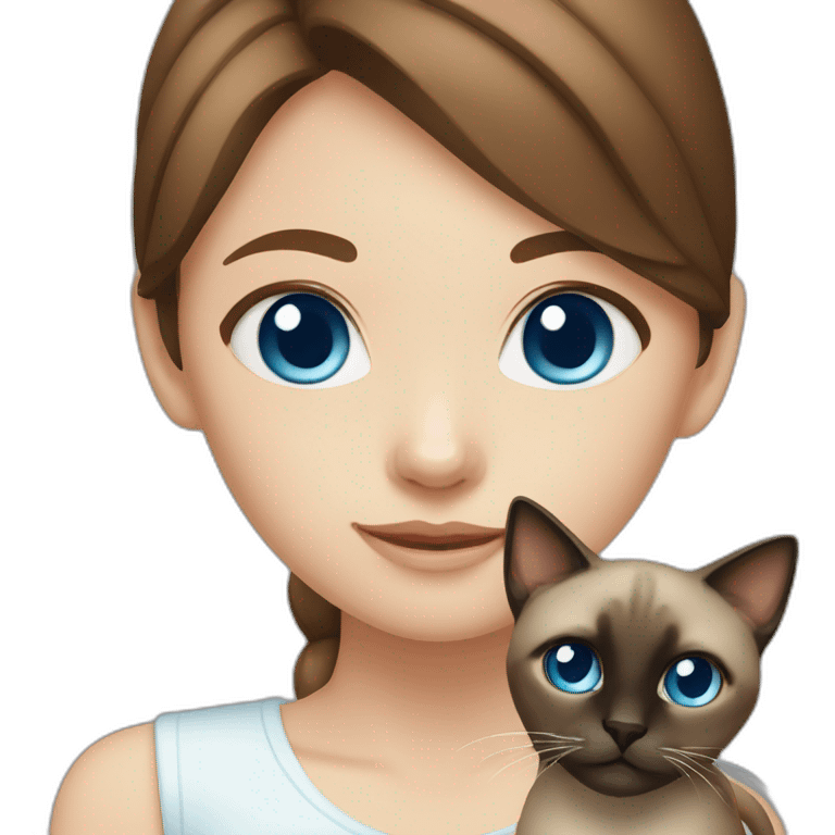 Blue-eyed girl with brown hair with siamese cat emoji