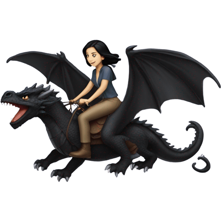 Black haired woman Riding a black dragon  emoji