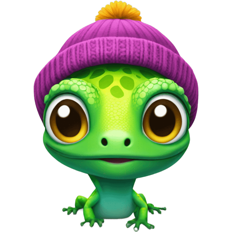 Gecko wearing a beanie emoji