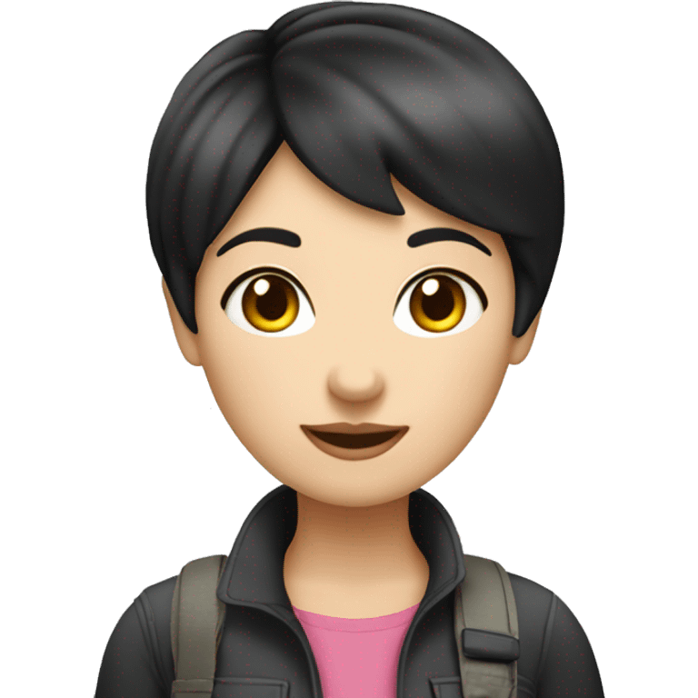 Girl tour guide with fair skin short black hair chubby face emoji