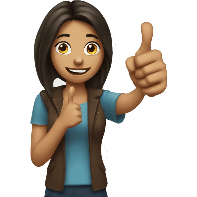 brunette girl giving sarcastic thumbs up emoji