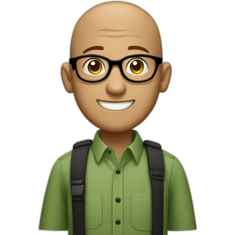 smiling jewish man with shaved head in rectangular black glasses and green button up shirt emoji