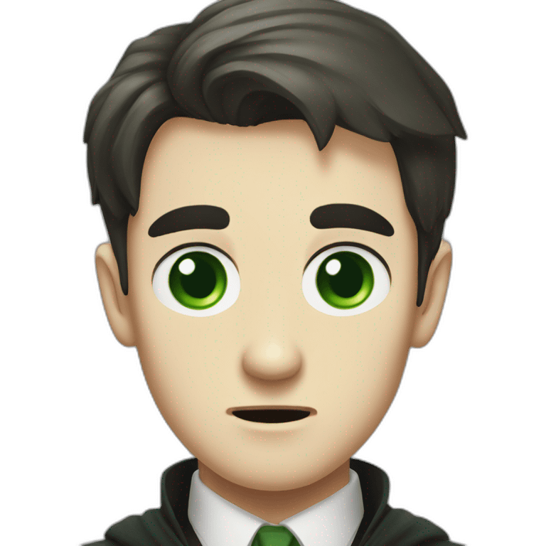 Tom riddle with green eyes and a sharp face looking angry emoji