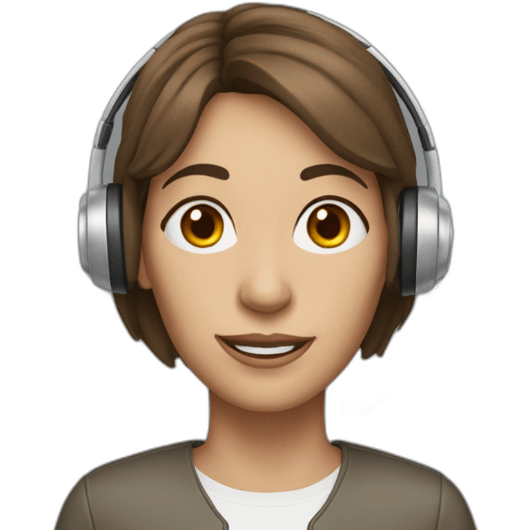 women wearing headset, age 55, no glasses, brown hair, gray eyes emoji