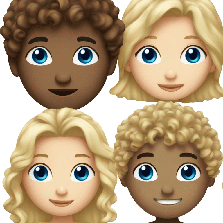 straight blonde hair blue eyed girl kissing mixed boy with curly brown hair emoji