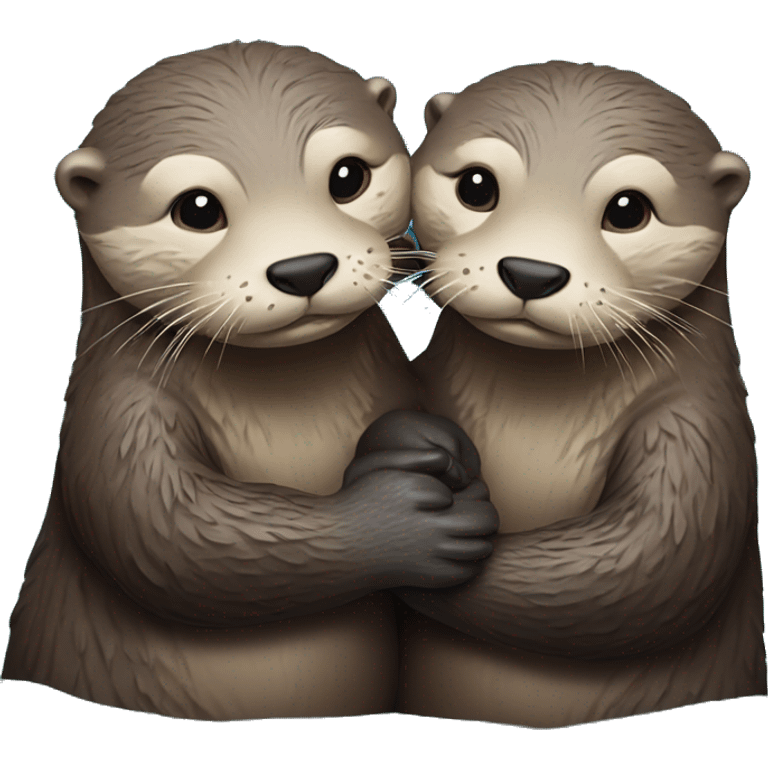 two otters hold hands while lying on the water so that the current doesn't carry them away and they hug emoji