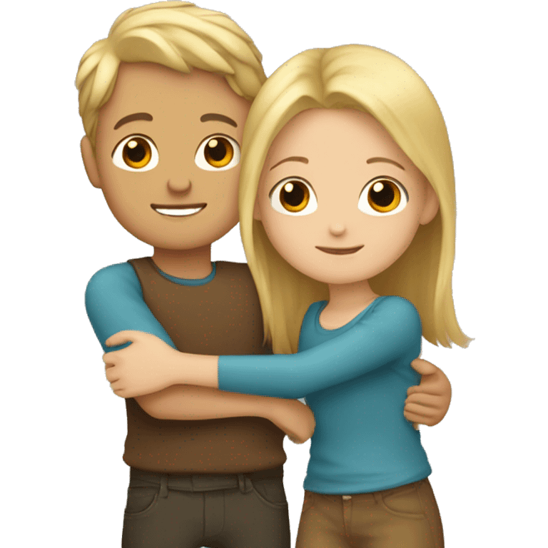 Blonde boy hugging a brown hair girl emoji