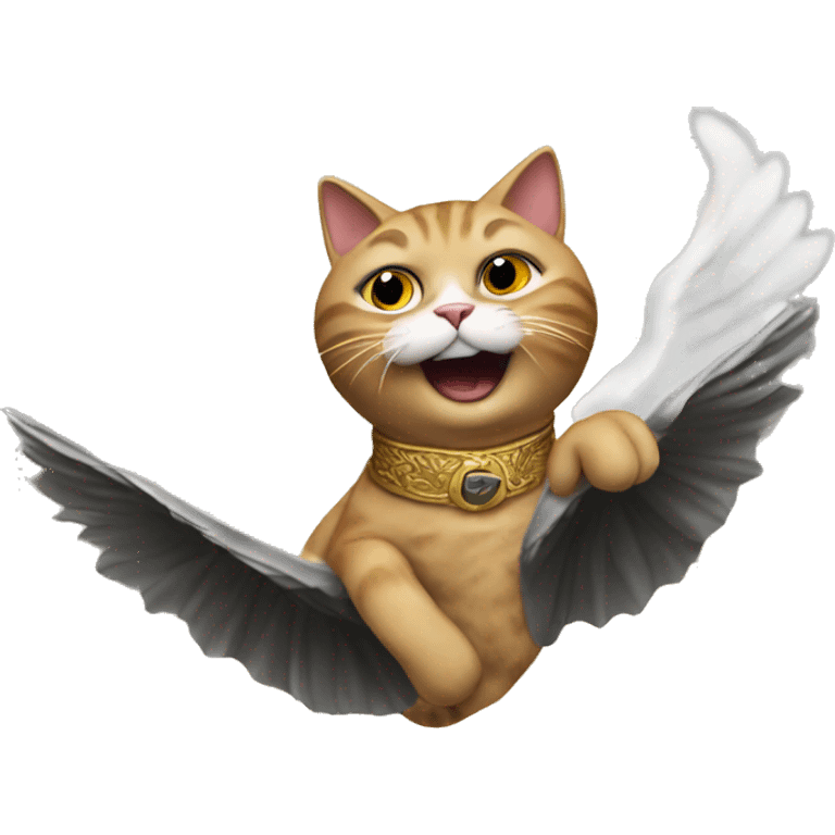 A cat flying through heaven smoking a cigar emoji