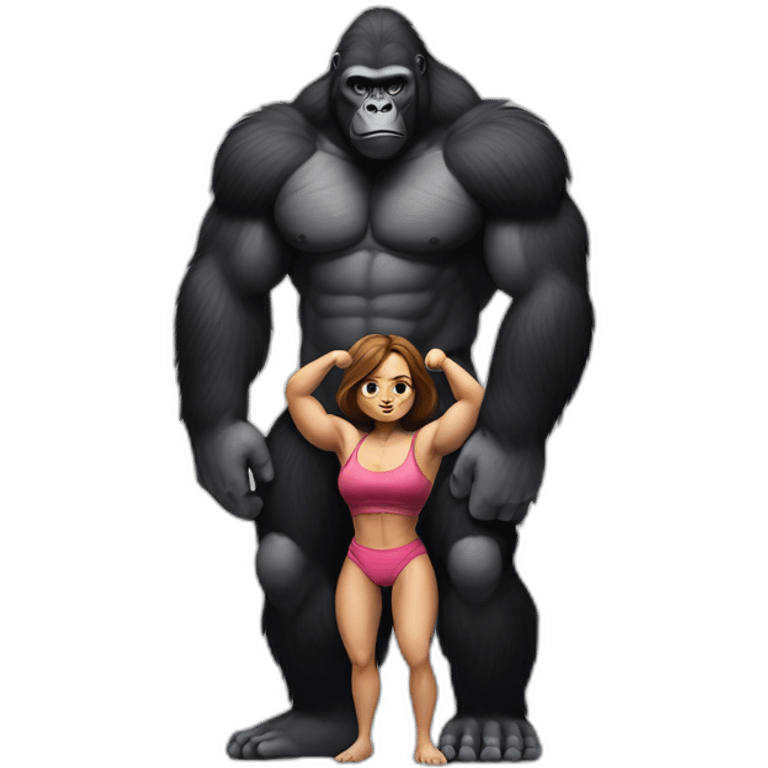 Big buff Gorilla holding a beautiful girl with a big back doing squats emoji