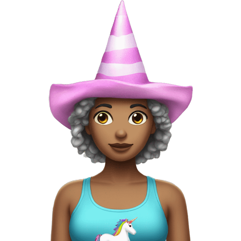 Adalee with a unicorn hat on the beach emoji