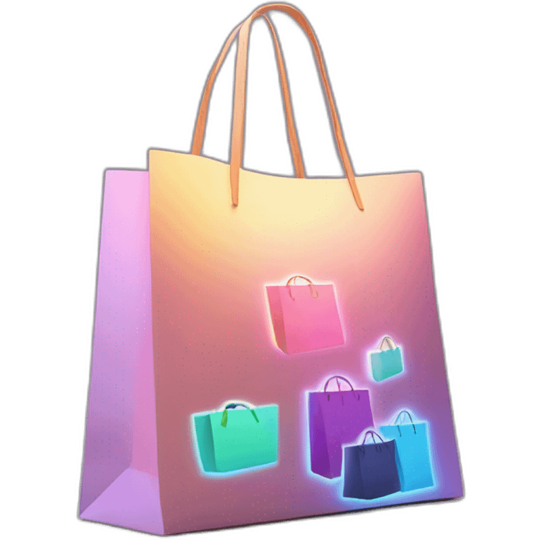 Design stylish, 3D shopping bags with animated, glowing brand logos, set in an upscale shopping street. emoji