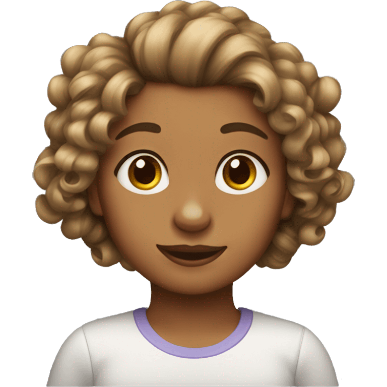 Girl with curl hair who has a Yorkie as a dog emoji