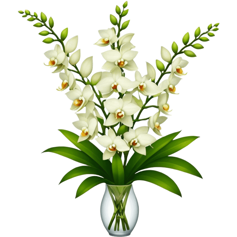 big bouquet Dendrobium Orchid, stem, leaf emoji