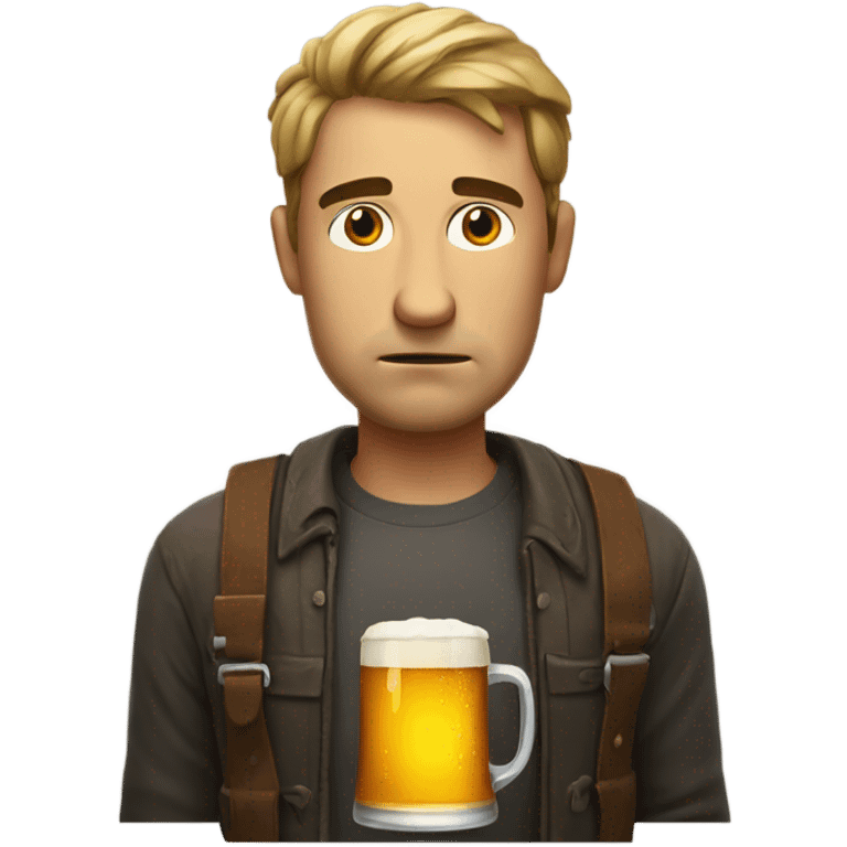 man with beer looking sad emoji