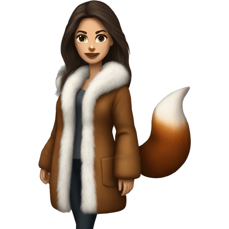 Beautiful Woman Realistic long hair brunette Mob wife big brown fox fur coat  emoji