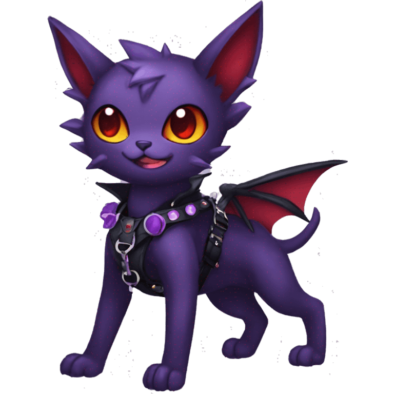 cool cute pretty black punk red Purple ethereal fantasy nargacuga-bat-cat-Fakemon spiked collar harness full body emoji