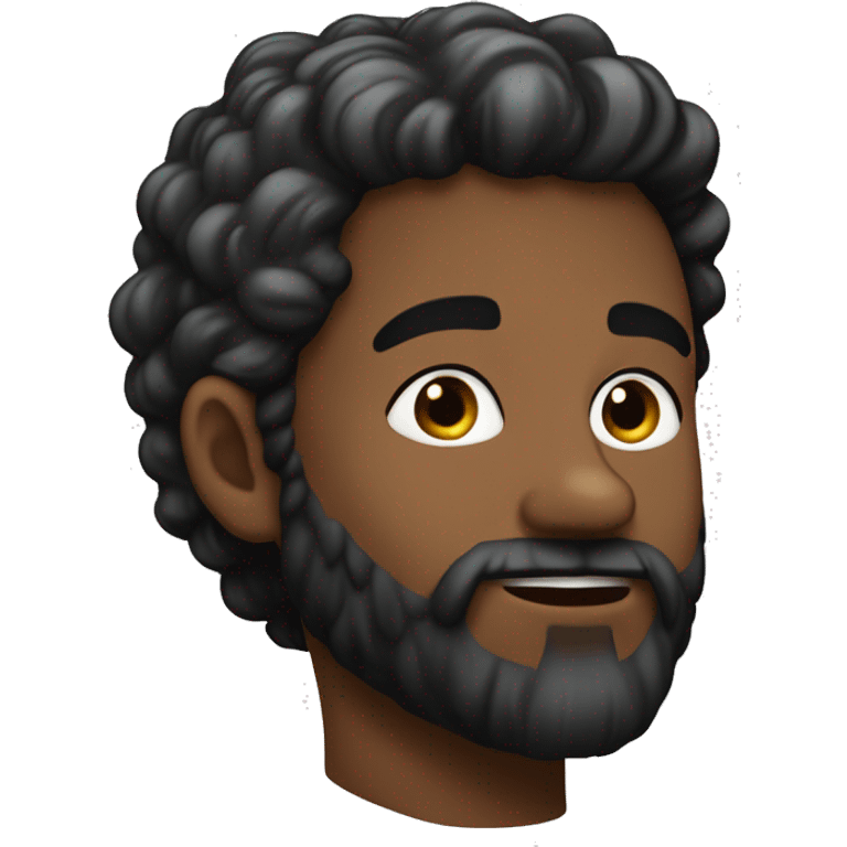 Un jeune homme noir avec une barbe légèrement fournie, des cheveux coupés noirs et un regard confiant emoji