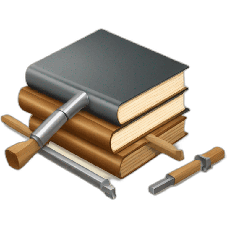 isometric thick BOOK with picture of wood, metal rods, welder, tools emoji