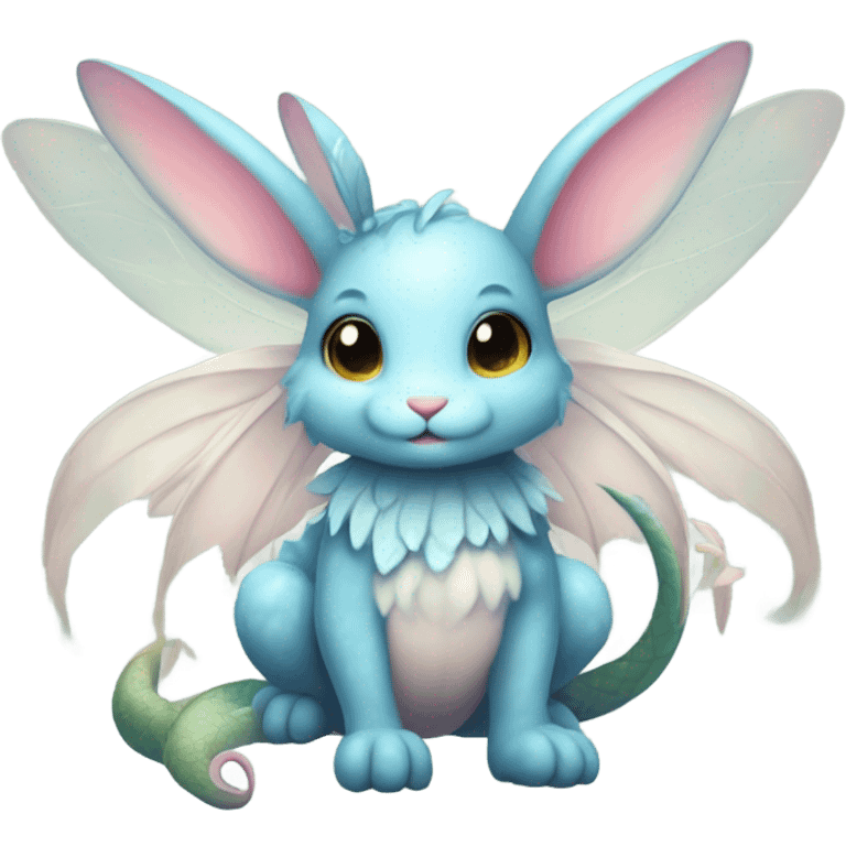 Cute fairy bunny being protected by cute water dragon emoji