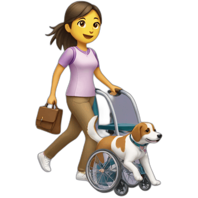 girl on a wheelchair, walking a dog emoji