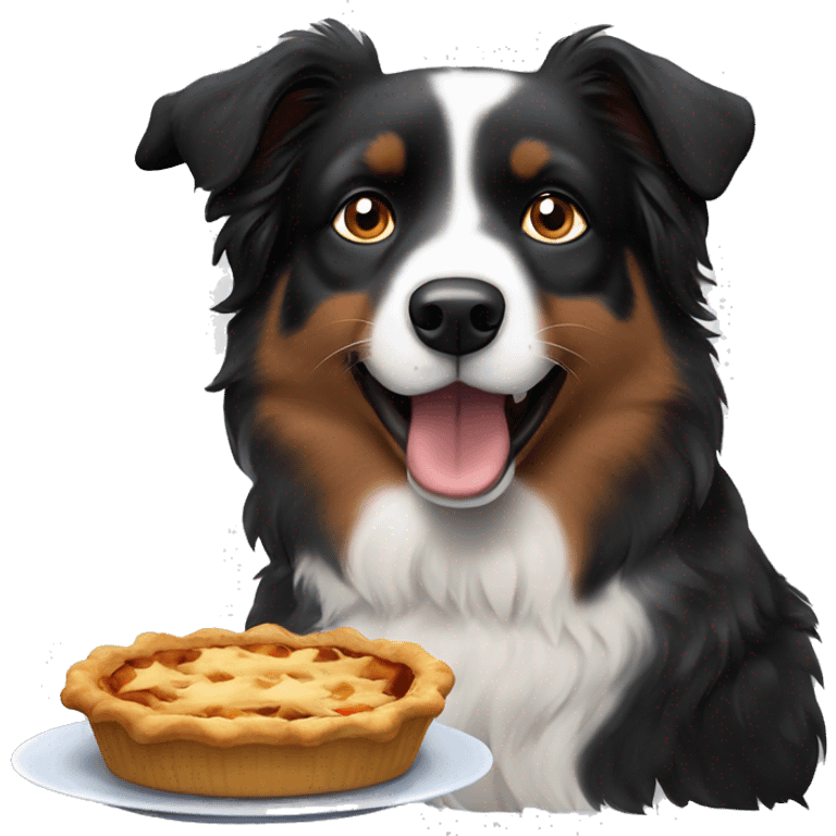 Small black australian shepherd dog eating pie  emoji