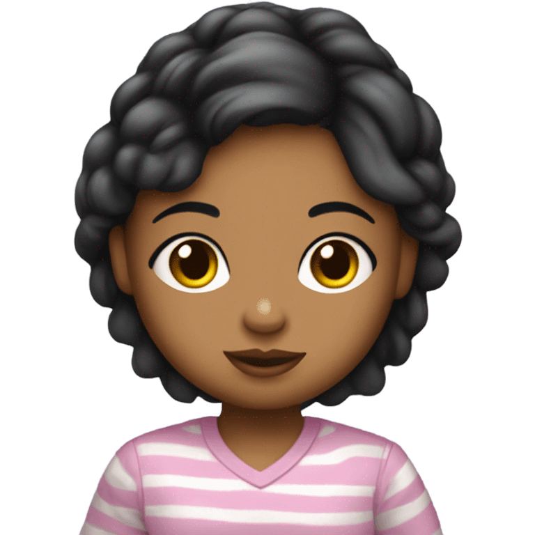 Chica con cabello negro y rayas blancas con un bebé emoji