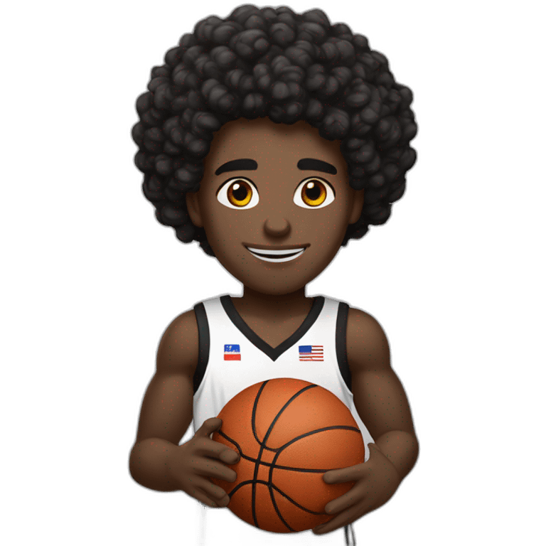 black basketball player holding the notebook wearing black and white "partizan" jersey with serbian flag medium curly hair and handband emoji