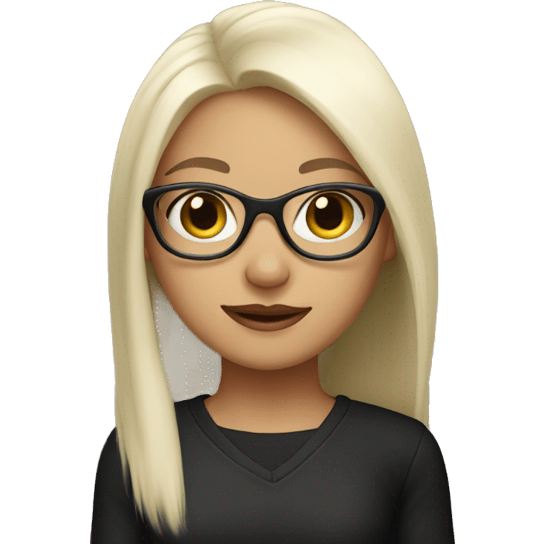 A girl with white straight hair and black glasses emoji