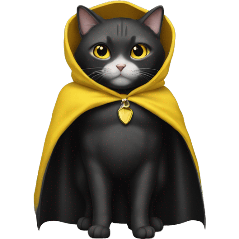 A cat in a black and yellow cape emoji