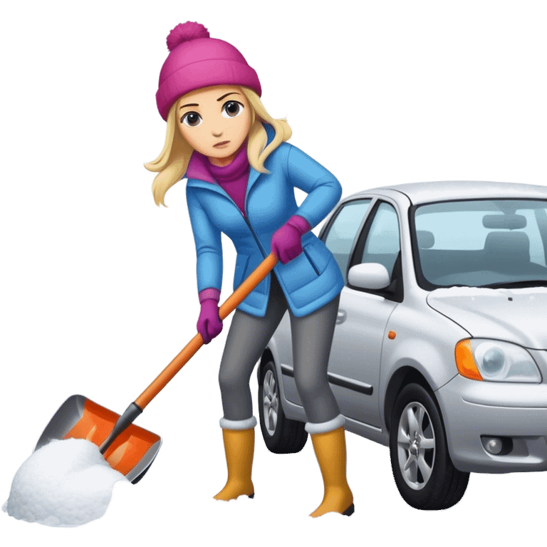 portrait of Female shovelling car out in the snow emoji