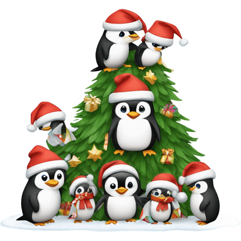 A penguin family celebrating Christmas  emoji