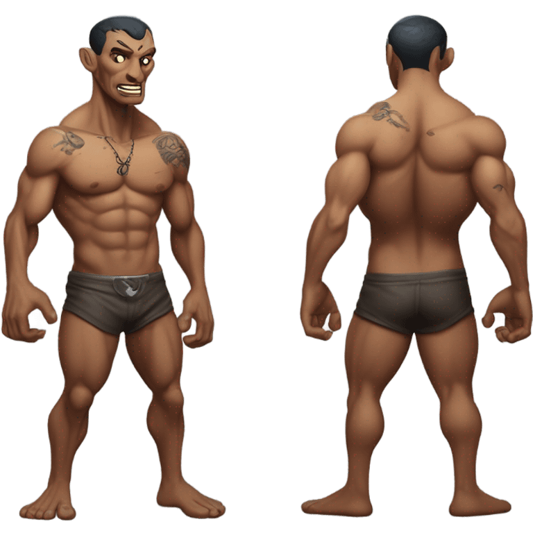 alien thug shirtless full, front and back view emoji