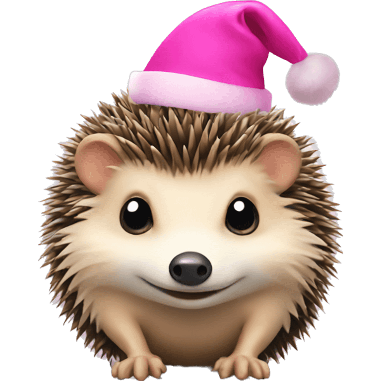 Hedgehog with pink Christmas hat emoji