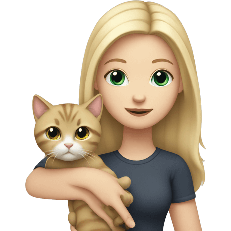 white girl with blonde hair holding a cat emoji