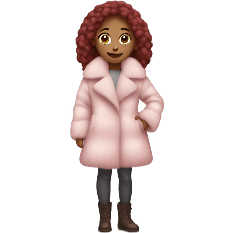 Burgundy haired girl wearing Pale pink full length fur coat emoji