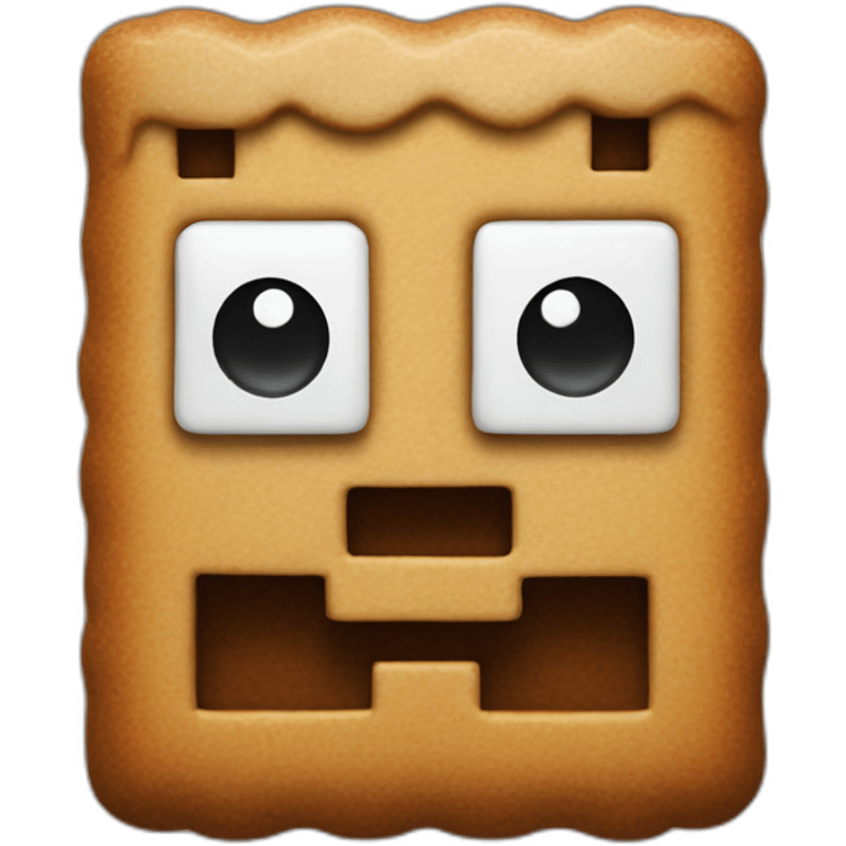 a minecraft gingerbread man head with white small eyes emoji