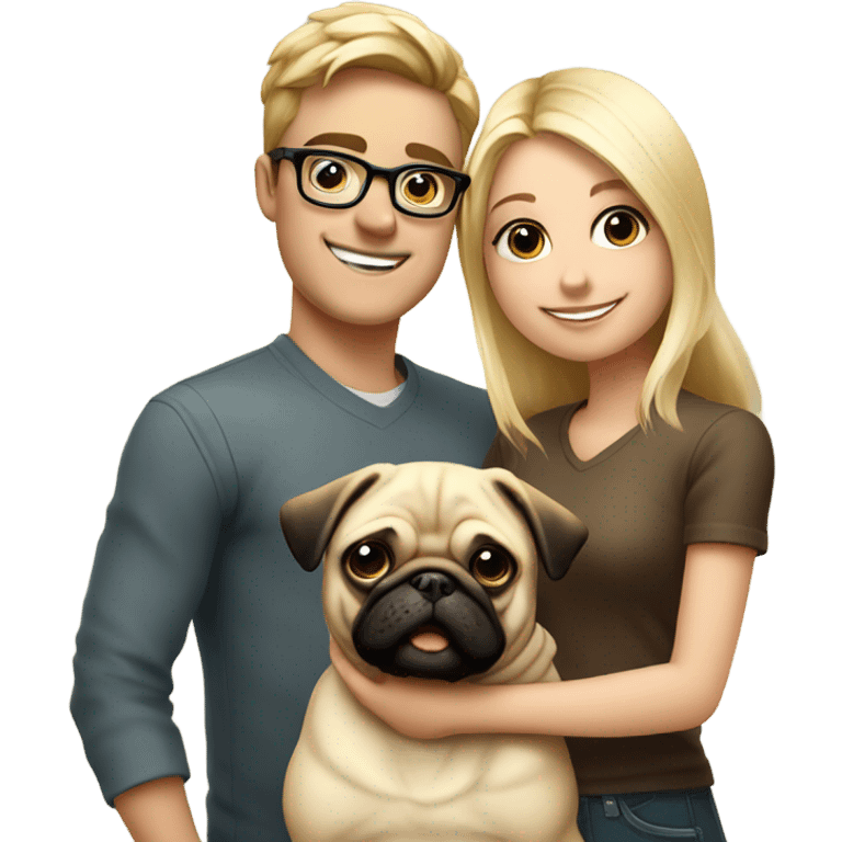 boy in glasses with blonde girlfriend and pug emoji