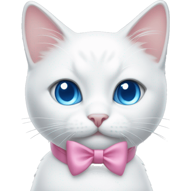 white cat with a pink bow and blue eyes emoji