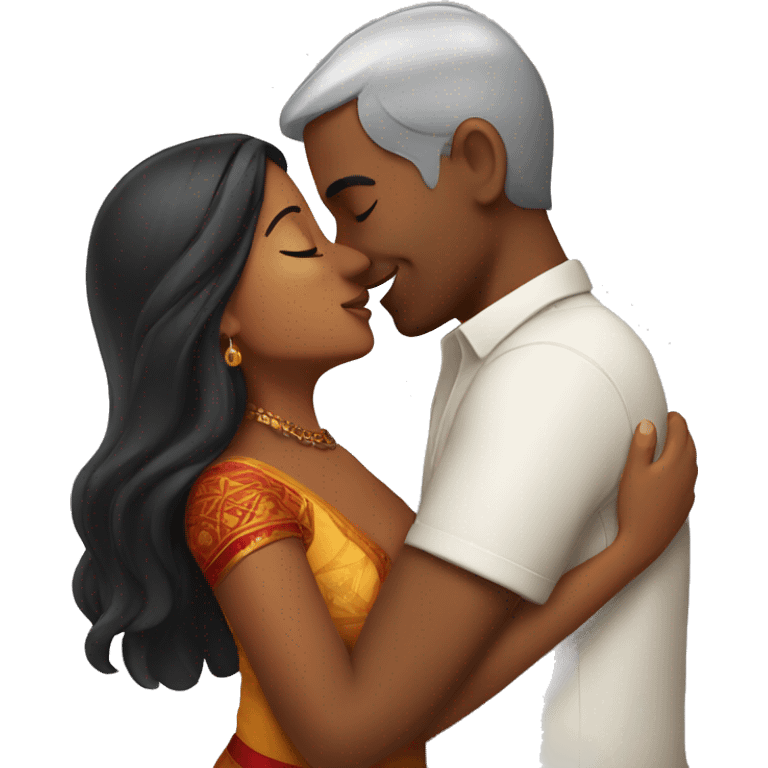 Indian woman kissing white man emoji