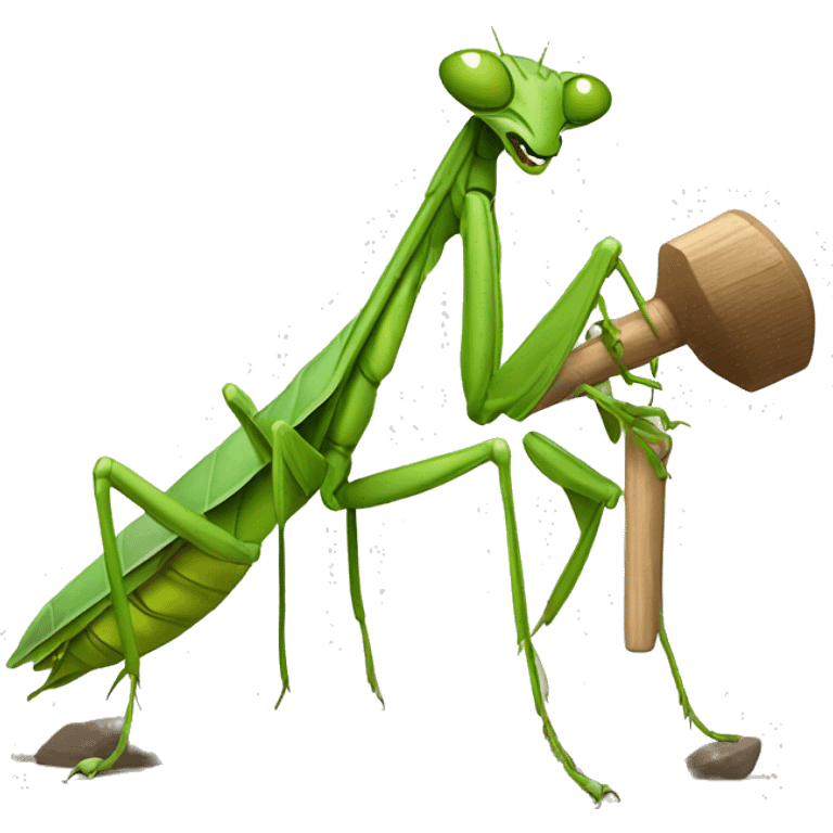 Praying mantis with a mallet emoji