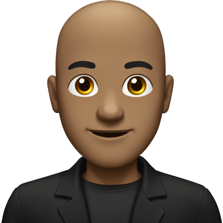 Bald man with a very very strong square jaw and a black button up shirt emoji