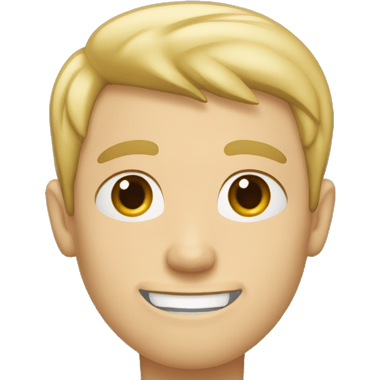 White Guy with small gap between his front teeth and a small white patch of hair on the left side near his ear.  emoji