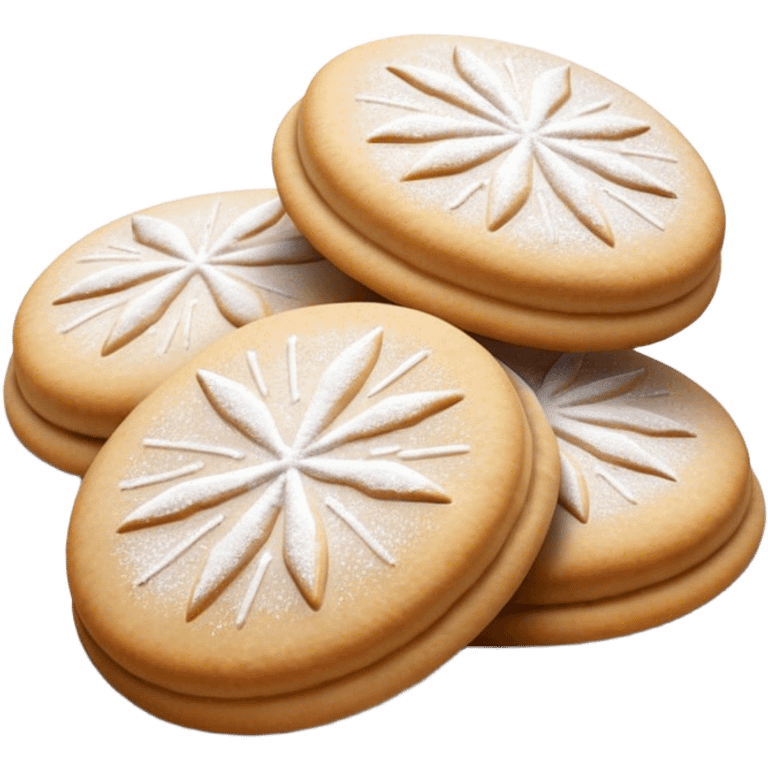 Ma'amoul Cinematic Realistic Ma'amoul Dessert Emoji, depicted as one or two delicate, date-filled cookies lightly dusted with powdered sugar, rendered with intricate textures and warm, inviting lighting. emoji