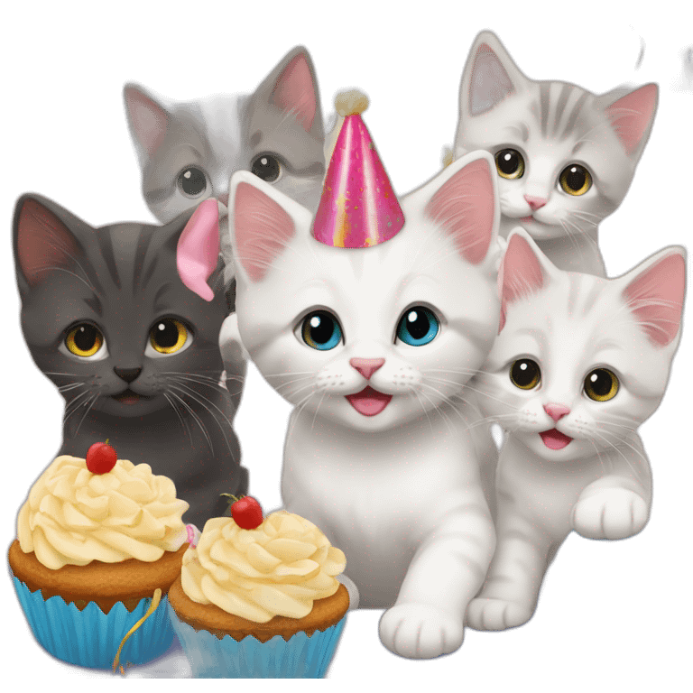 6 kittens at a birthday party emoji