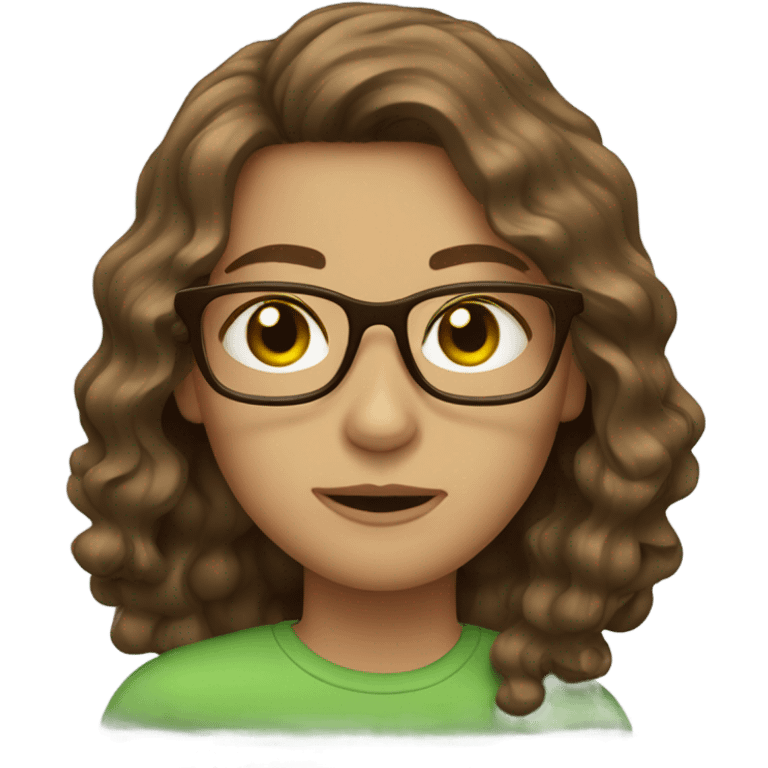 brown hair, green eyes brown glasses wavy hair emoji