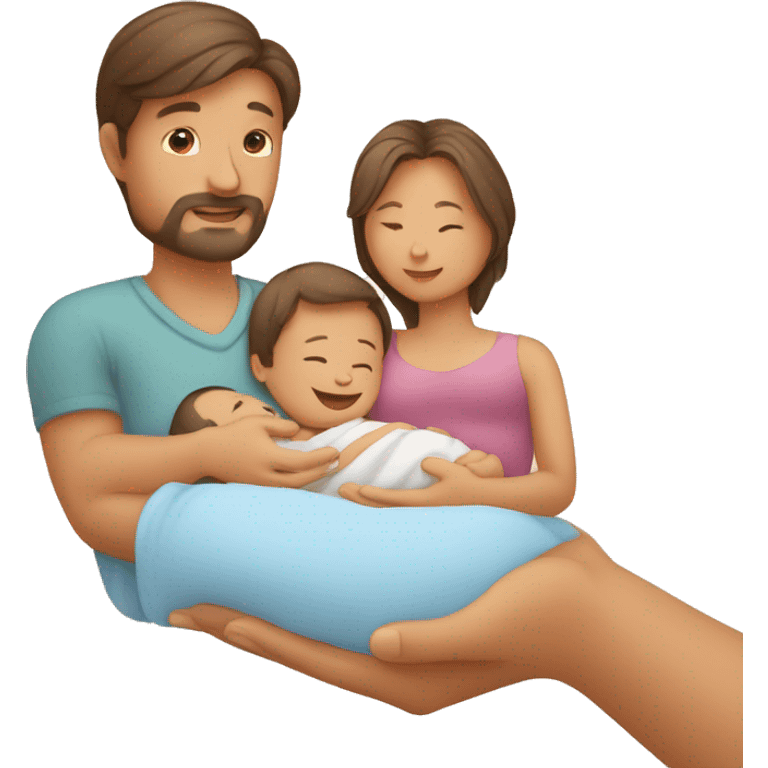 Newly born child in the hand of mother and father emoji