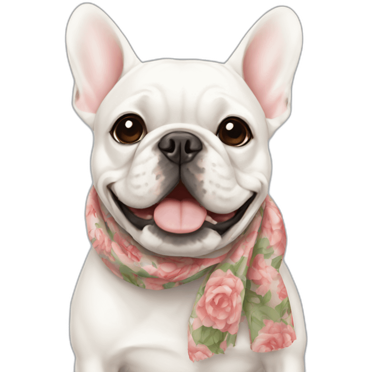 white french bulldog with floral scarf emoji