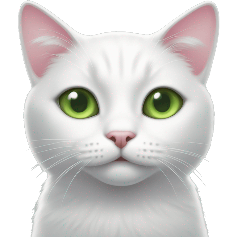 white cat with gray on eye, with green eyes, pink nose emoji